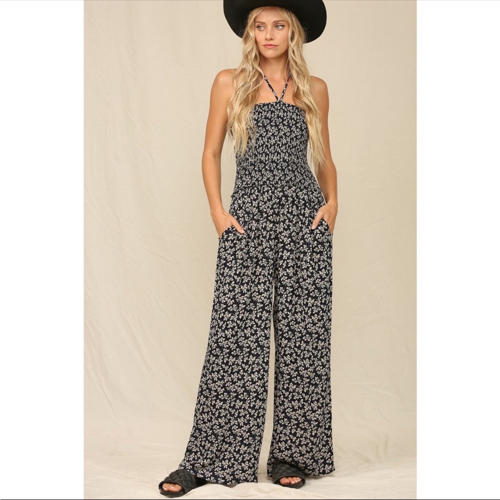 KYEMI FLORAL WIDE LEG SMOCKED JUMPSUIT ❤️NEW COLLECTION IN STORES❤️